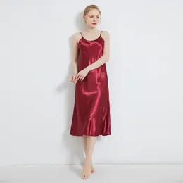 Ropa de dormir para mujer, pijamas con tirantes de talla grande, camisón de seda de hielo de verano, falda larga Sexy, vestido con abertura, Color sólido, redondo, Nec