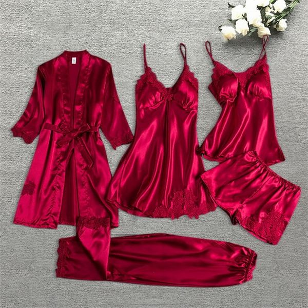 Vêtements de nuit pour femmes Leepwear Femme 542pcs Pyjamas Ensemble Satin Pyjamamas Dentelle Patchwork Bril Vêtements de nuit de mariage Rayonne Home Wear Nighty Robe Costume 220830