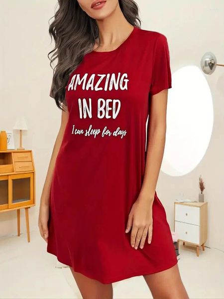 Carta de dormir para mujeres Car Nightdress Rojo Manga corto Cuello redondo Vestidos de sueño para dormir Pajamas