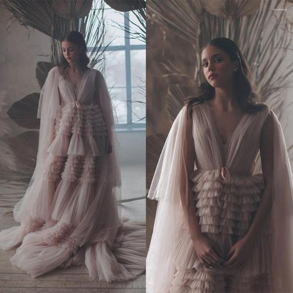 Vêtements de nuit pour femmes rose clair robe de nuit plumes robes de mariée sur mesure manches longues s'habiller femmes robes sexy