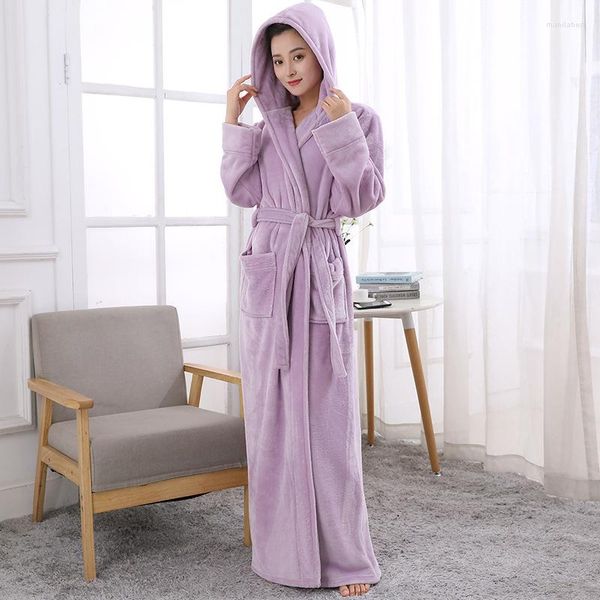 Vêtements de nuit pour femmes violet clair luxe dames chaud doux pleine longueur peignoirs à capuche robes de chambre robe de chambre pour femmes épais long peignoir