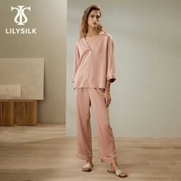 Vêtements de nuit pour femmes Lilysilk en soie en daim pyjama féminin set 22 momme pull v