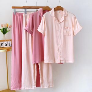 Vêtements de nuit pour femmes Offre spéciale à durée limitée Ensemble de pyjama de haute qualité Satin soyeux Décontracté Rose Coton Viscose