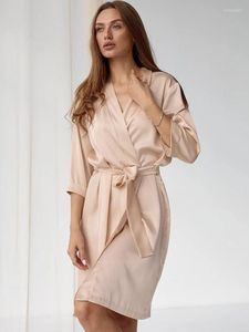 Vêtements de nuit pour femmes Linad Champagne Robes pour femmes décontracté trois quarts manches ceintures solide peignoir femme 2023 printemps femme vêtements