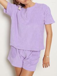 Vrouwen Nachtkleding Linad Gebreide Pyjama Voor Vrouwen 2 Stuk Sets Paars Korte Mouw O Hals Vrouwelijke Herfst Casual thuis Pakken Met Shorts