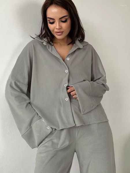 Ropa de dormir para mujeres Pajamas de punto para mujeres Sets de 2 piezas sueltos Suites de pantalones casuales de manga larga 2023 Nightwear de otoño