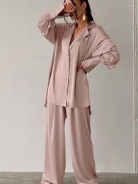 Dames slaapkleding linad losse huiskleding 2 -delige sets lange mouw vrouwelijke casual broek pakken 2023 herfst mode nachtkleding