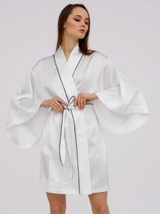 Ropa de dormir para mujer, batas sueltas de Linad para mujer, albornoz blanco informal de manga de tres cuartos con cuello de pico, ropa de dormir de verano para mujer 2023