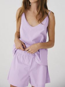 Vêtements de nuit pour femmes Linad violet pyjamas pour femmes 2 pièces ensembles lâche Spaghetti sangle femme décontracté maison costumes avec short été 2023