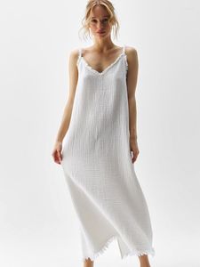 Ropa de dormir para mujer Linad vestido de noche blanco mujeres casual sin espalda cuello en v correa de espagueti algodón vestidos de mujer verano ropa de dormir femenina