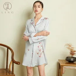 Dames slaapkleding Ling Turn Down Collar Silk Robe pyjama's zomer dunne slip jurk Dress Nightjurys