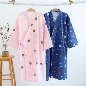 Dames slaapkleding llghtweight Japanse katoenen gewaden voor vrouwen ademende kimono pyjamas yukata gaze lange jurk lounge losse stijl