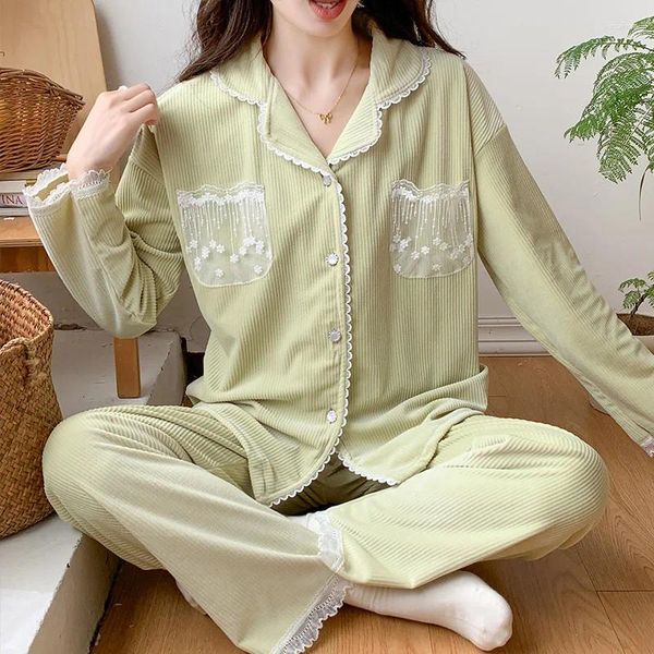 Ropa de dormir de manga larga para mujer, conjunto de pijama para casa, ropa interior para niña, camisón cálido de otoño, lencería, ropa de casa 2023