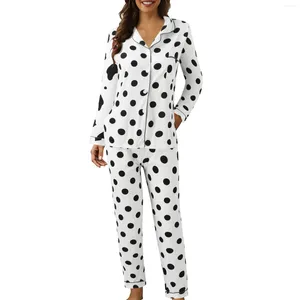 Vêtements de nuit pour femmes Pyjamas à manches longues Costume Femmes Casual Bouton de revers Chemises de nuit Polka Dots Imprimer Deux pièces Plus Taille Haute Qualité Vêtements de nuit