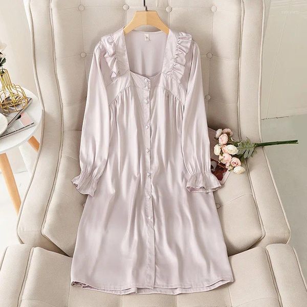 Vêtements de nuit pour femmes à manches longues style cour française chemise de nuit sexy mi-longue chemise de nuit ample décontractée princesse vêtements de maison lingerie intime