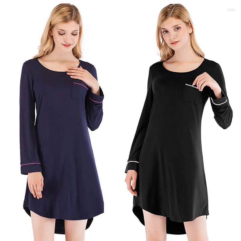 Dames nachtkleding Lange mouwen Homewear Modaal Chemise Nachthemd Effen Kleur Minimalistisch Nachtkleding Ruimvallend Informeel Sexy Ronde hals Elastisch