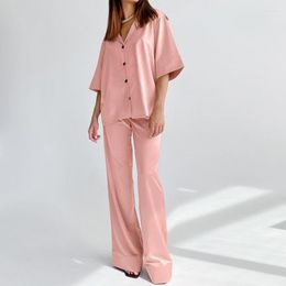 Vêtements de nuit pour femmes Loungewear Satin 2PCS Pyjamas Costume Femmes Demi Manches Pyjamas Maison Vêtements Turn-down Sleep Set Col Vêtements De Nuit