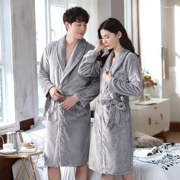 Robes d'amoureux de vêtements de nuit pour femmes pour hommes et femmes chaud super doux flanelle corail polaire long peignoir hommes kimono mâle robe de chambre robes