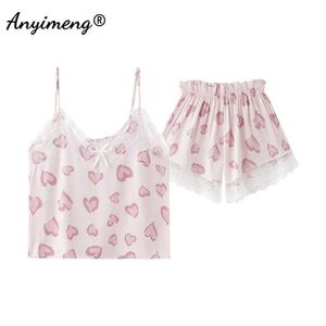 Dames slaapkleding luxe ijs zijden zoet roze sling pyjama set voor dames zomers shorts slaapkleding voor meisje hete c pijamas vrouw cool nachtkleding