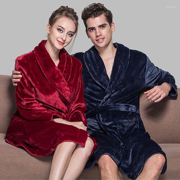 Vêtements de nuit pour femmes Amoureux de luxe doux comme de la soie flanelle chaud long peignoir femmes salon robe de chambre mariée kimono peignoir robes de demoiselle d'honneur