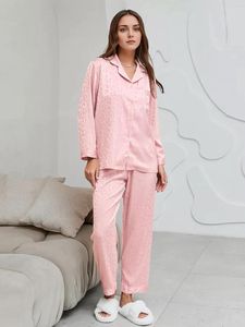 Vêtements de nuit pour femmes Marthaqiqi NightGowns décontractés Suit Sexy Tend-Down Collier Long Sweve Nightwear Pantal