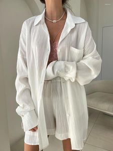 Vêtements de nuit pour femmes Marthaqiqi Casual Femmes Vêtements de nuit 2 pièces Costume Turn-Down Col Chemises de nuit à manches longues Pyjamas Shorts Loose Ladies Home