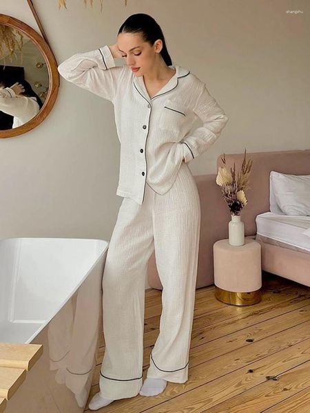 Vêtements de nuit pour femmes Marthaqiqi Pajamas en coton ensemble à manches longues