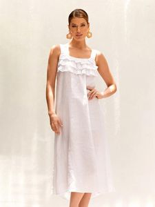 Vêtements de nuit pour femmes Marthaqiqi Summer White Ladies Nightgowns Sexe Sling Nightwear Backless Mid-Calf Robe Coton Cotton Nighton