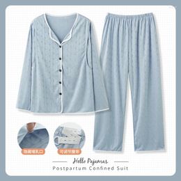 Vêtements de nuit pour femmes Pyjamas de maternité Printemps Automne Modal Coton Jacquard Confinement Vêtements Femmes Enceintes Post-partum Allaitement