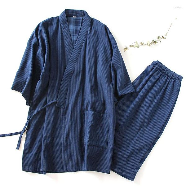 Vêtements de nuit pour femmes Pyjamas pour hommes Peignoir d'été court en coton japonais à manches courtes en gaze Kimono Homewear Vêtements évacuant l'humidité
