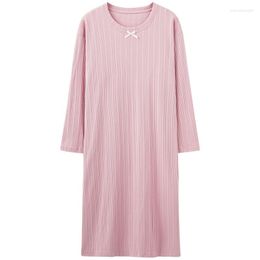 Vêtements de nuit pour femmes Modal Chic Longue Tricotée Femmes Robe À La Maison O Cou Automne Hiver Solide Kawaii Mode Robe De Nuit Femme Chemise De Nuit Pour Les Filles