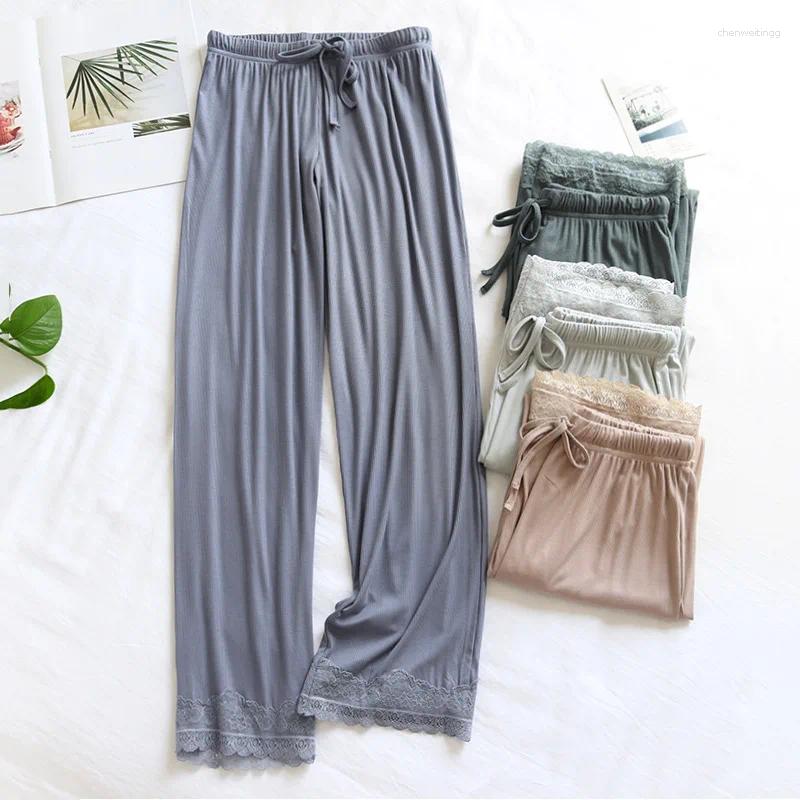 Women's Sleepwear Modal Lace Pajamas Spring Summer Loose Trousers Thin Wide-Leg Home Pijama Pant Outside Wear Pantalones De Mujer