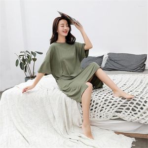 Vêtements de nuit pour femmes Modal chemise de nuit à manches courtes en vrac XL Sexy femme été femmes enceintes robe graisse MM service à domicile armée vert Gecelik