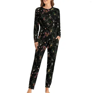Dames slaapkleding Monkey World Pyjama's Vintage bloemenprint 2 -delige casual losse pyjama sets vrouw lange mouw mode oversized nachtkleding