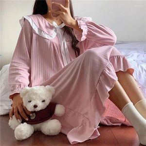 Ropa de dormir para mujer MUYOGRT Verano Coreano Camisones Mujeres Manga larga Ropa de dormir Mujer Encaje Sexy Ropa para el hogar Seda Algodón Vestido de noche