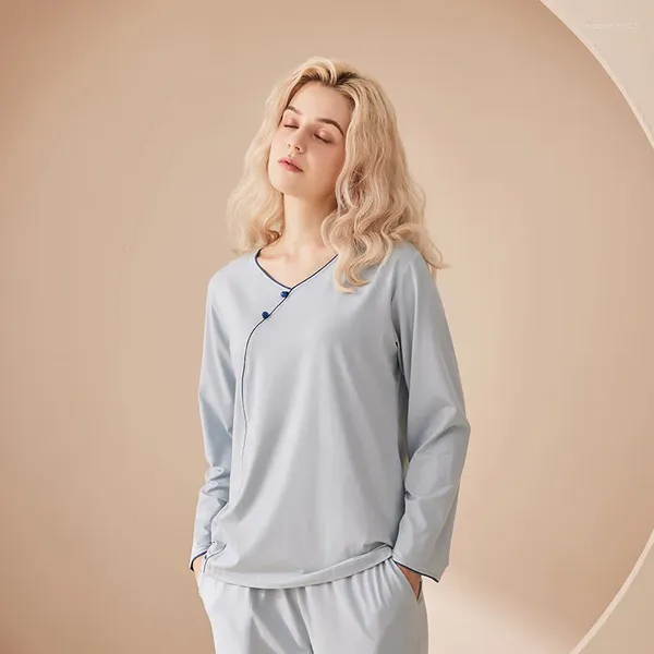 Vêtements de sommeil pour femmes Pyjamas National Pyjamas Home Vêtements Pantalons à manches longues Set Spring and Automne Amlage lâche (Femmes)