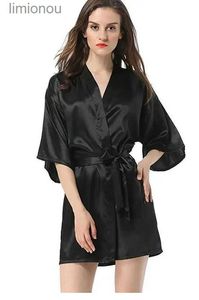 Nachtkleding voor dames Nieuw Zwart Chinees Dames imitatiezijden badjas Badjas Hot Sale Kimono Yukata Badjas Effen kleur Nachtkleding S M L XL XXL NB032C24319