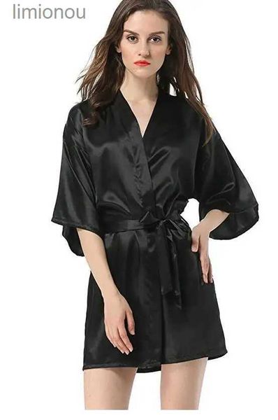 Vêtements de nuit pour femmes Nouveau noir chinois femmes fausse robe de soie robe de bain vente chaude Kimono Yukata peignoir couleur unie vêtements de nuit S M L XL XXL NB032C24319