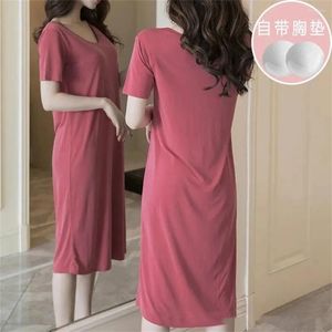 Vestido de noche de ropa de dormir para mujeres con almohadillas para el pecho para mujeres mangas cortas Color sólido