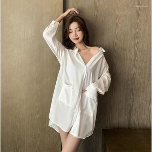 Dames slaapkleding nachtdress vrouwelijke lente chiffon 2023 lange mouw sexy nachthemd shirt zomer Koreaanse zoete jurk huiskleding