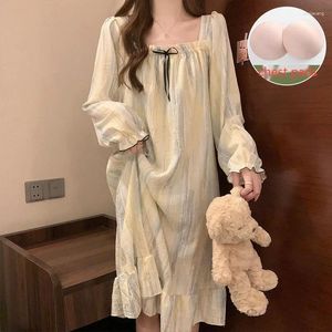 Slembe-Sleepwear NightRss Women Long Man Manges de nuit à manches longues avec poitrine Robe de nuit douce Spring Home Dressing Robe Nightwear Pyjamas