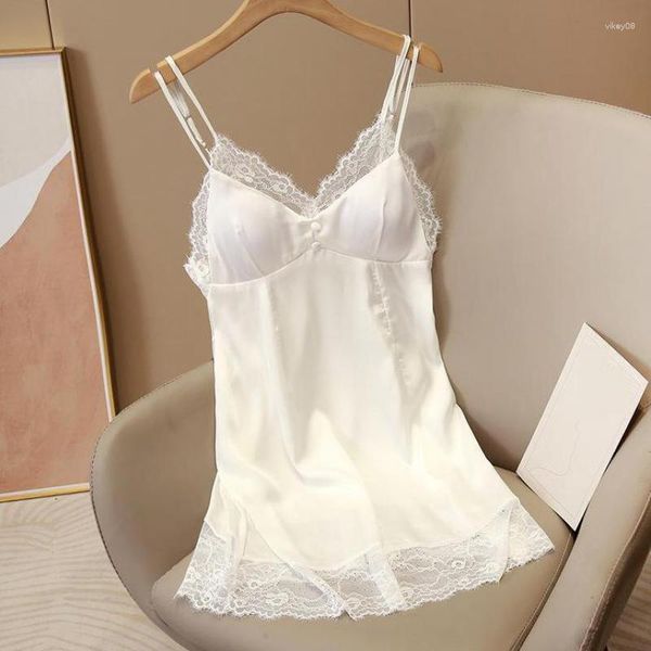 Ropa de dormir para mujer, camisón de encaje de verano con camisón, lencería para mujer con cuello en V, vestido de dormir con tirantes, ropa de dormir para el hogar