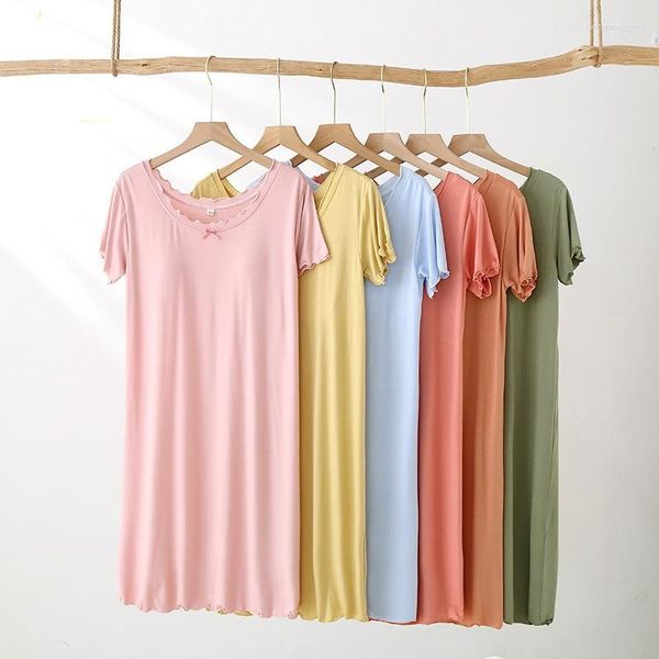 Camisón de dormir para mujer, camisón de verano de manga corta con cuello redondo y almohadilla en el pecho, camisón para mujer, ropa de noche