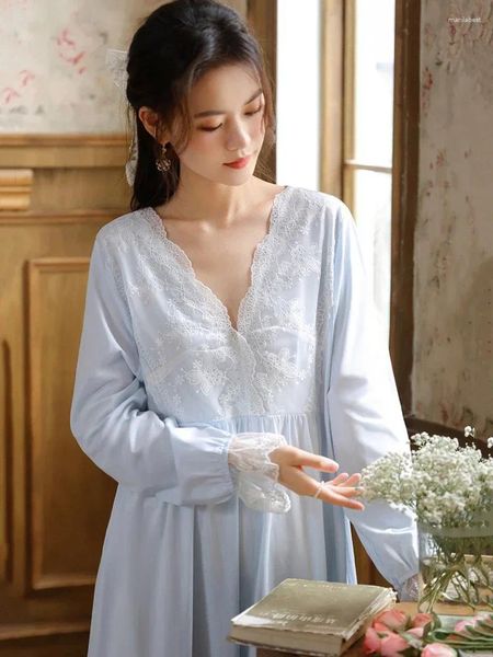 Nights de nuit pour femmes Cotton Robe Homewear NightRss Long Victorien Femmes Ruffles romantiques Vintage Dress NightIn V-Cold Princess