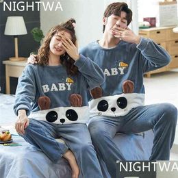 Vêtements de nuit pour femmes Nightwa Couples d'hiver Pyjamas Set Flanelle animale mignonne pour femmes Pijamas Hommes Vêtements de nuit en peluche Pyjamas Costume Accueil Tissu Dhnsp