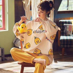 Vêtements de nuit pour femmes NONRS mignon canard 2 pièces pyjamas ensemble coton couleur unie pyjama femmes ensembles printemps automne Homewear à manches longues