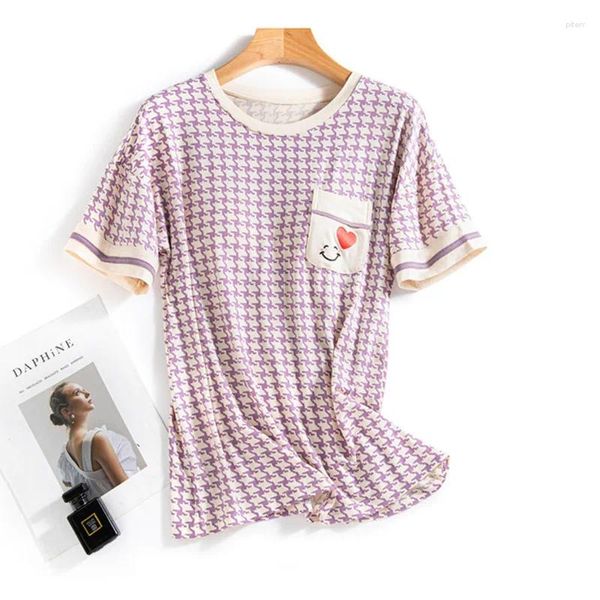 Ropa de dormir para mujeres piezas pijamas moda camiseta de manga corta camiseta redonda de cuello redonde