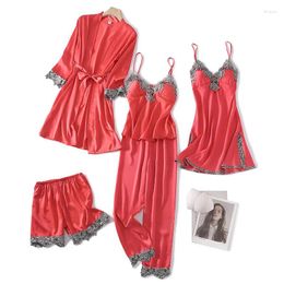 Vêtements pour femmes orange rouge 5 pièces de pyjamas femmes ensemble