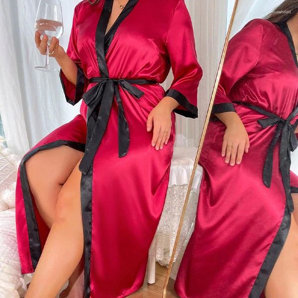 Vêtements de nuit pour femmes surdimensionnés 3XL 4XL 5XL Robe de nuit Sexy Imprimer Long Kimono Peignoir Femmes élégantes Robe de chambre en soie glacée