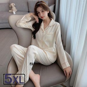 Vêtements de nuit pour femmes OverSize 5XL Pyjamas en soie pour femmes Imprimé pied-de-poule Pyjamas pour dames à carreaux noirs Chemise de nuit de luxe Cardigan Coréen